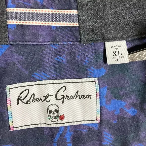 nwot ROBERT GRAHAM Shirt XL Classic-Fit Short-Sl Curve-Hem Stretch Cotton